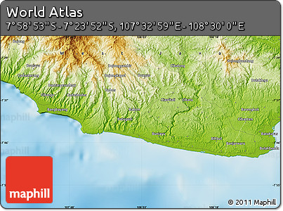 Physical Map of the Area around 7° 41' 23" S, 108° 1' 30" E