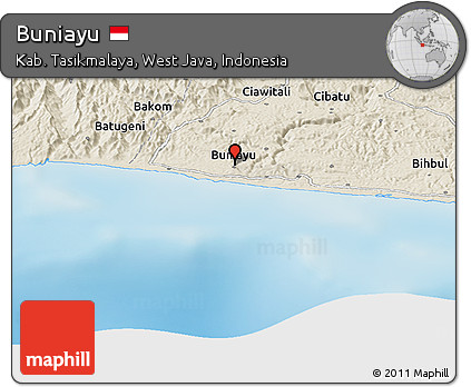 Shaded Relief Panoramic Map of Buniayu