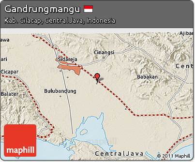 Shaded Relief 3D Map of Gandrungmangu