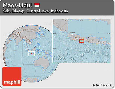 Gray Location Map of Maos-kidul, hill shading