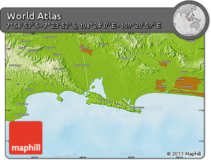 Physical Map of the Area around 7° 41' 23" S, 108° 52' 30" E