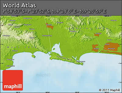 Physical Map of the Area around 7° 41' 23" S, 108° 52' 30" E
