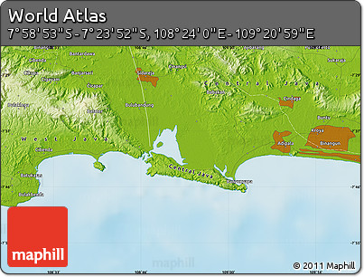 Physical Map of the Area around 7° 41' 23" S, 108° 52' 30" E