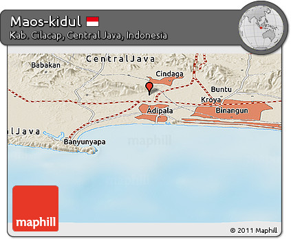 Shaded Relief Panoramic Map of Maos-kidul