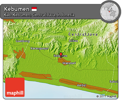 Physical 3D Map of Kebumen