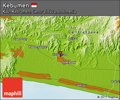 Physical 3D Map of Kebumen