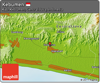 Physical 3D Map of Kebumen
