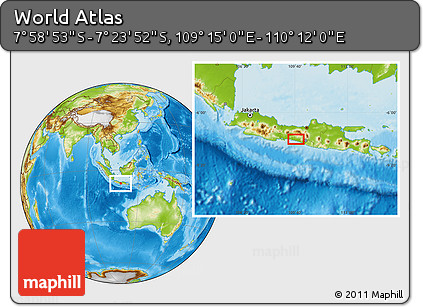Physical Location Map of the Area around 7° 41' 23" S, 109° 43' 29" E