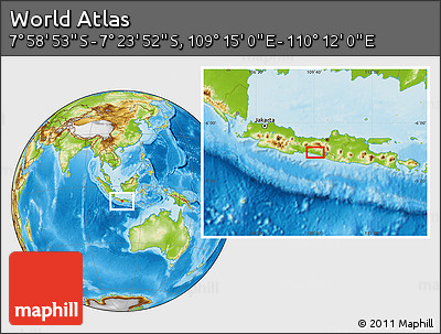 Physical Location Map of the Area around 7° 41' 23" S, 109° 43' 29" E