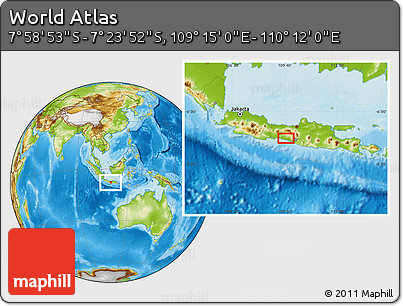 Physical Location Map of the Area around 7° 41' 23" S, 109° 43' 29" E