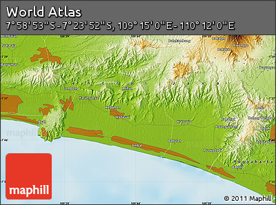 Physical Map of the Area around 7° 41' 23" S, 109° 43' 29" E