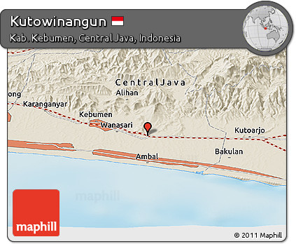 Shaded Relief Panoramic Map of Kutowinangun