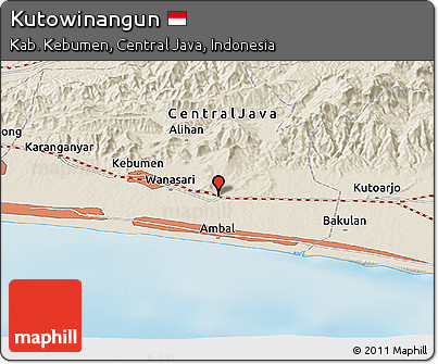 Shaded Relief Panoramic Map of Kutowinangun