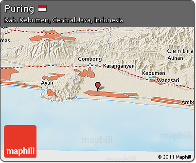 Shaded Relief Panoramic Map of Puring