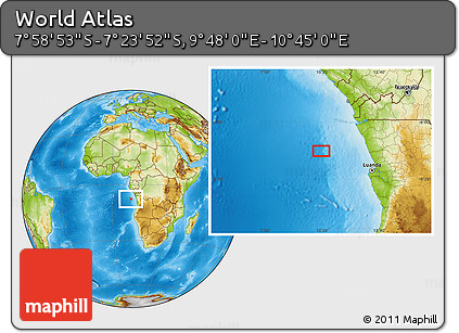 Physical Location Map of the Area around 7° 41' 23" S, 10° 16' 30" E