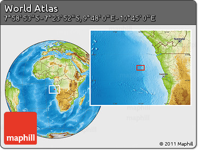 Physical Location Map of the Area around 7° 41' 23" S, 10° 16' 30" E