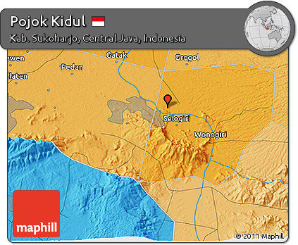 Political 3D Map of Pojok Kidul