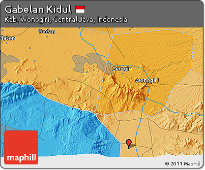 Political 3D Map of Gabelan Kidul