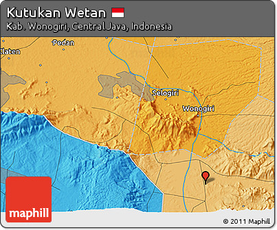 Political 3D Map of Kutukan Wetan