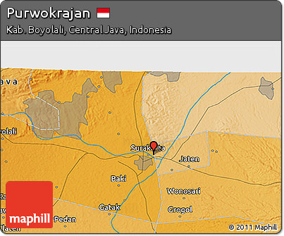 Political 3D Map of Purwokrajan