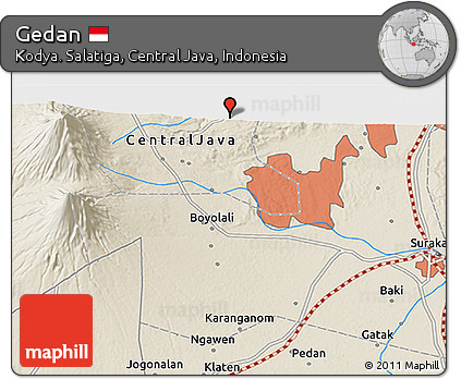Shaded Relief 3D Map of Gedan