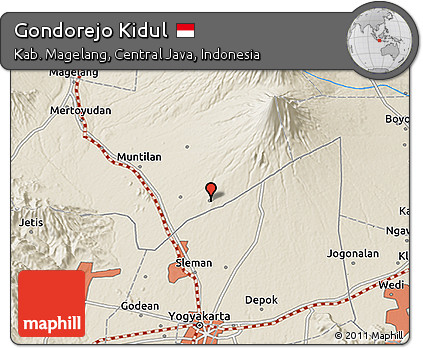 Shaded Relief 3D Map of Gondorejo Kidul
