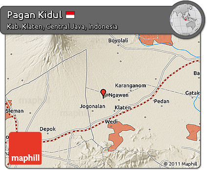 Shaded Relief 3D Map of Pagan Kidul