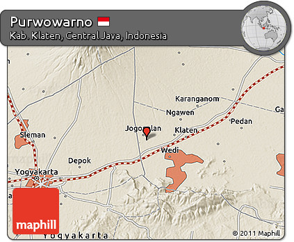 Shaded Relief 3D Map of Purwowarno