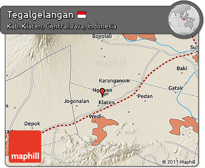 Shaded Relief 3D Map of Tegalgelangan