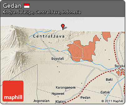 Shaded Relief 3D Map of Gedan