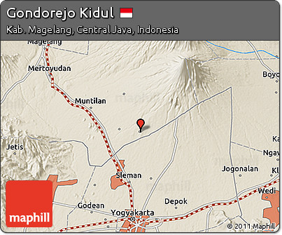 Shaded Relief 3D Map of Gondorejo Kidul