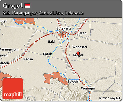 Shaded Relief 3D Map of Grogol