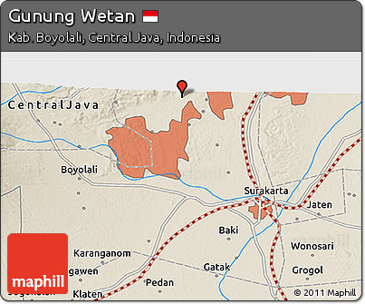 Shaded Relief 3D Map of Gunung Wetan