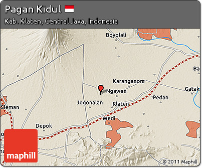 Shaded Relief 3D Map of Pagan Kidul
