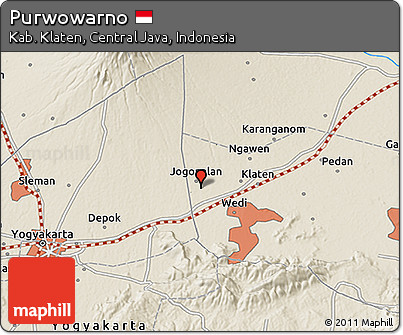 Shaded Relief 3D Map of Purwowarno
