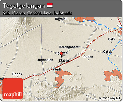Shaded Relief 3D Map of Tegalgelangan