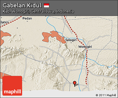 Shaded Relief 3D Map of Gabelan Kidul
