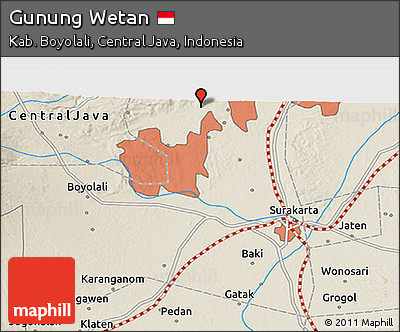 Shaded Relief 3D Map of Gunung Wetan