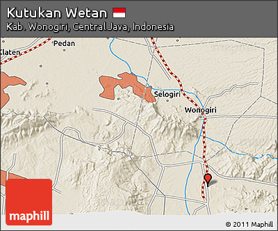 Shaded Relief 3D Map of Kutukan Wetan
