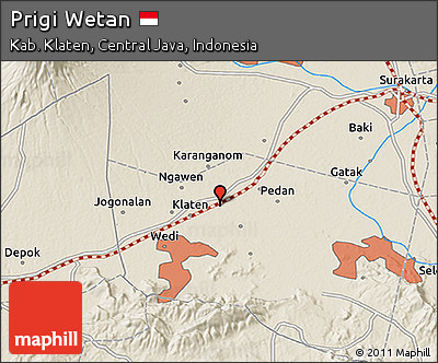 Shaded Relief 3D Map of Prigi Wetan