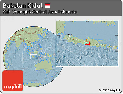 Savanna Style Location Map of Bakalan Kidul, hill shading