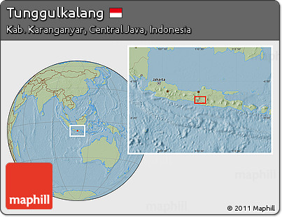 Savanna Style Location Map of Tunggulkalang, hill shading