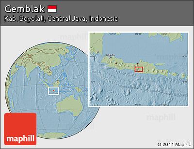 Savanna Style Location Map of Gemblak, hill shading