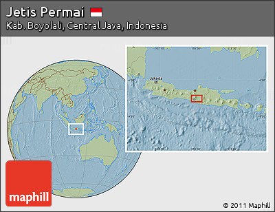 Savanna Style Location Map of Jetis Permai, hill shading