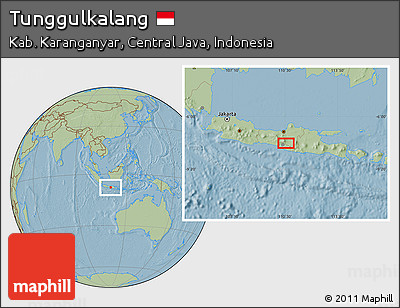 Savanna Style Location Map of Tunggulkalang, hill shading