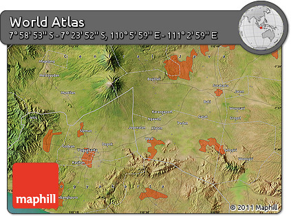 Satellite Map of the Area around 7° 41' 23" S, 110° 34' 29" E