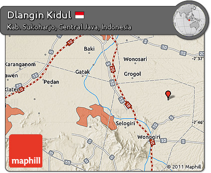 Shaded Relief Map of Dlangin Kidul