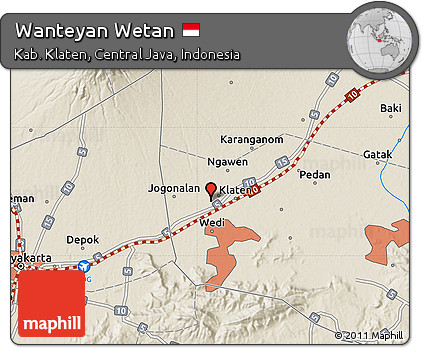 Shaded Relief Map of Wanteyan Wetan
