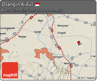 Shaded Relief Map of Dlangin Kidul