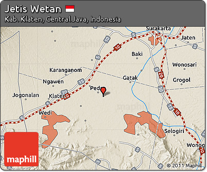 Shaded Relief Map of Jetis Wetan